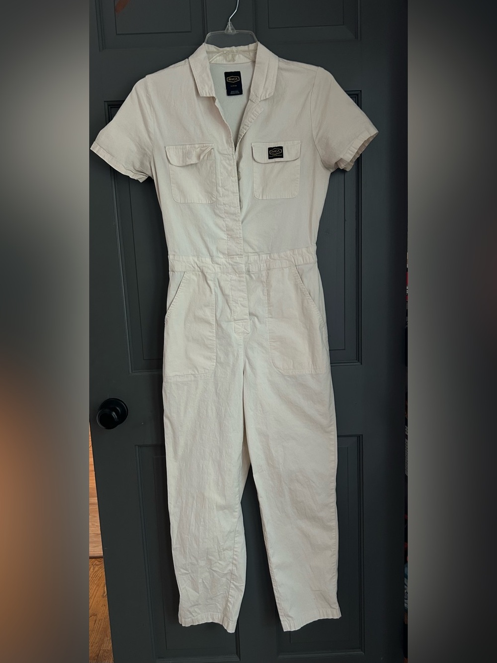 RVCA Ivory Short-Sleeve Utility Jumpsuit small
